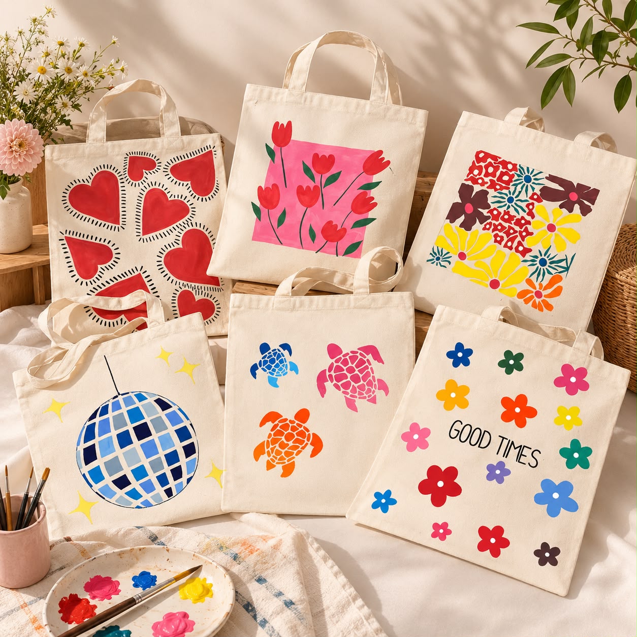 Pintura em ecobag em uma experiência da Elarah